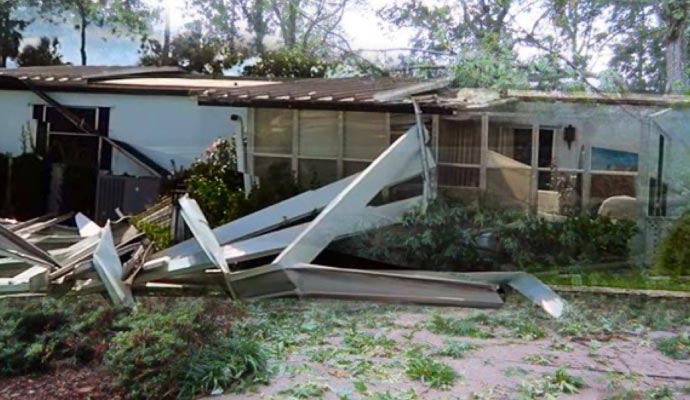 Wind damaged house