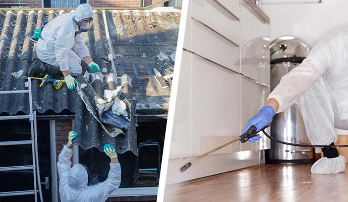 Collage of asbestos removal and disinfecting service
