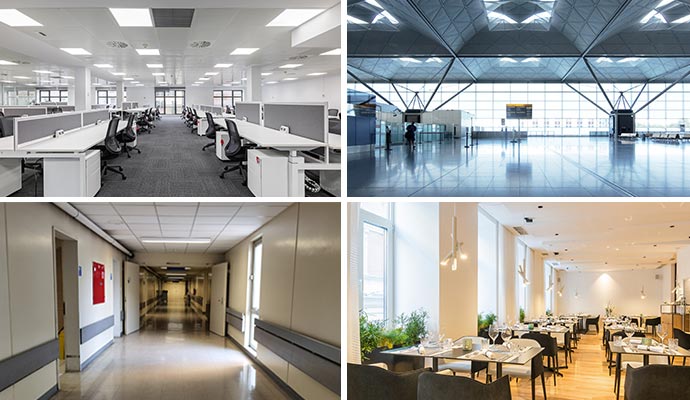 Collage showcasing different types of restored commercial spaces