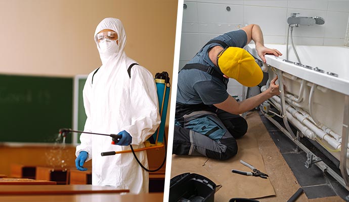 Collage of disinfection and handyman services