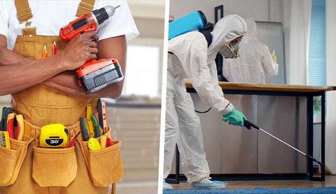 Collage of handyman and disinfecting service