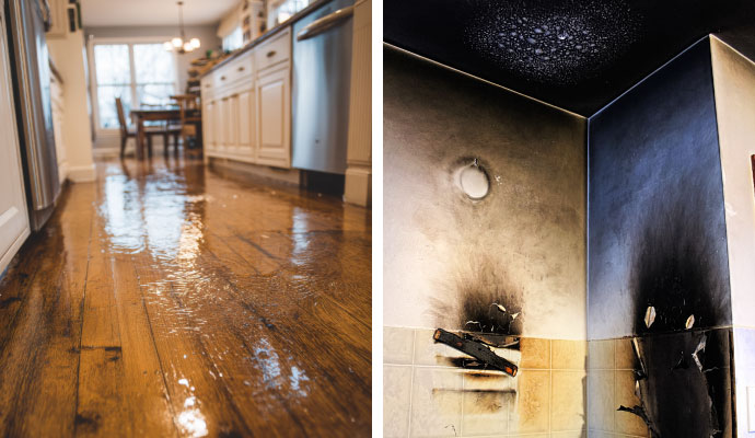 Collage of water and fire damaged property