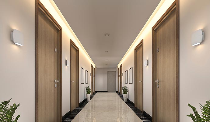 Clean hotel hallway