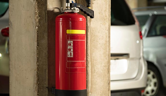 Fire extinguisher installed in the garage