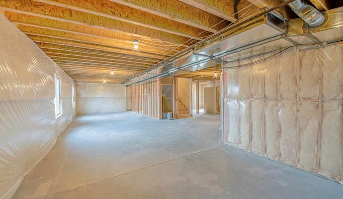 Unfinished basement interior