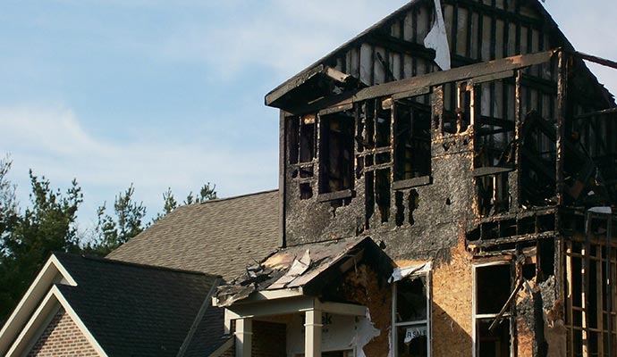 A house severely damaged by fire