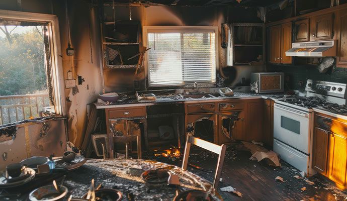 Fire damaged kitchen appliances