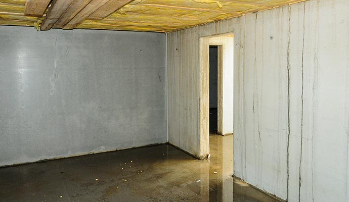 Basement floor covered with flood water