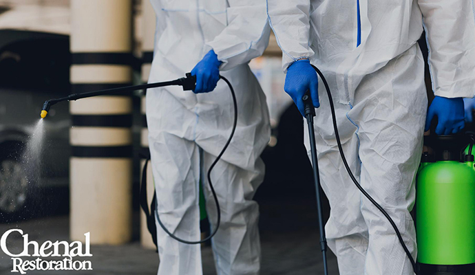 mold remediation by Chenal Restoration crew members