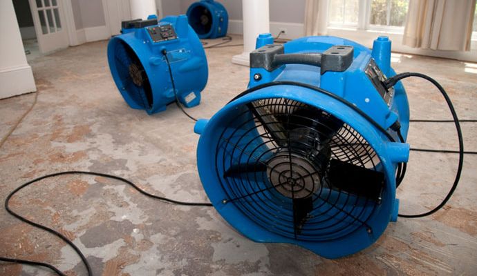 Drying restoration process using industrial fan