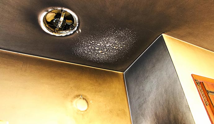 Smoke damaged ceiling and wall