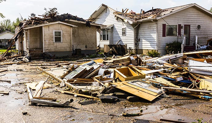Storm damaged house
