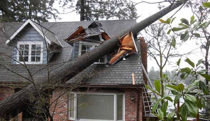 Storm damaged house