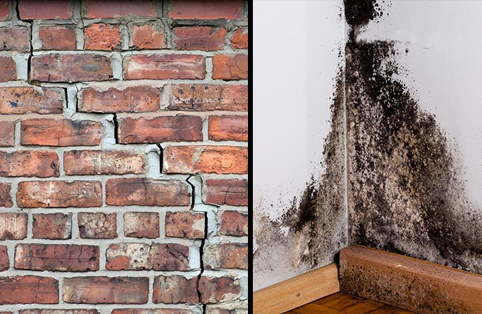 structure wall crack damage and mold damage