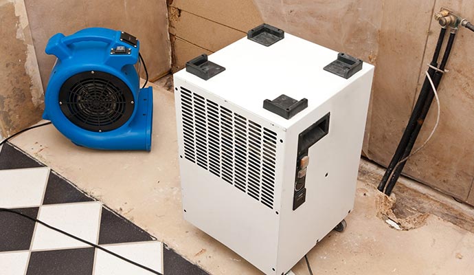 Professional water damage restoration equipment for cleanup