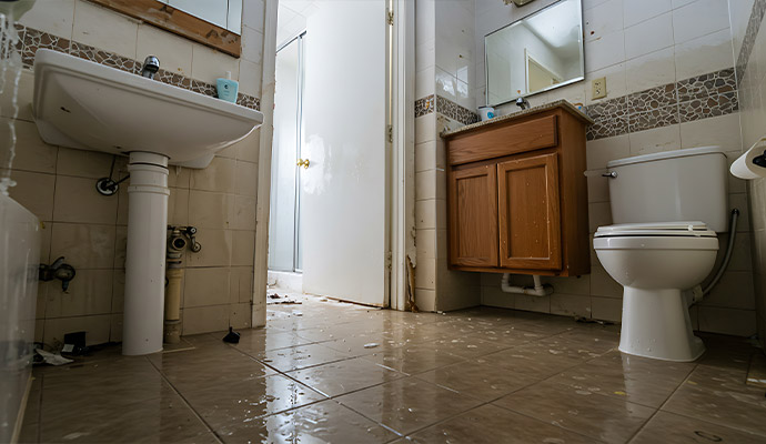 Bathroom floor damaged by water