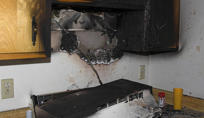 Fire damaged kitchen appliances