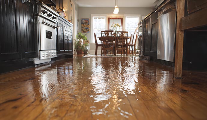 Flooded floor due to plumbing leak