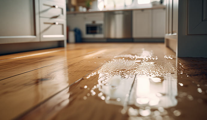 Water damaged wooden floor 